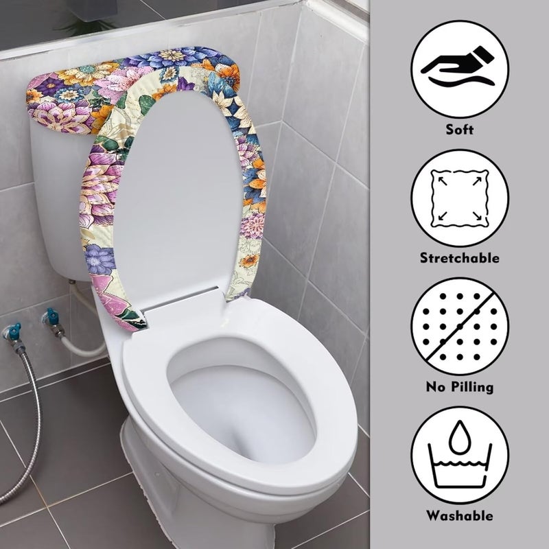 Flashideas Boho Flower Toilet Cover Seat Toilet Seat Covers for Bathroom Easy to Clean Toilet Lid Cover Bathroom Decoration Accessories Seat Covers Fits Most Lids for Accessories Decor - Image 3